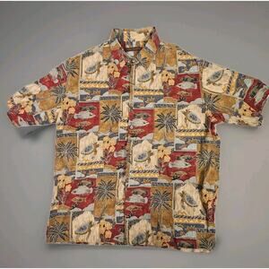 Tori Richard Hawaiian Shirt Mens Large Tropical Fish Palm Trees Cotton USA